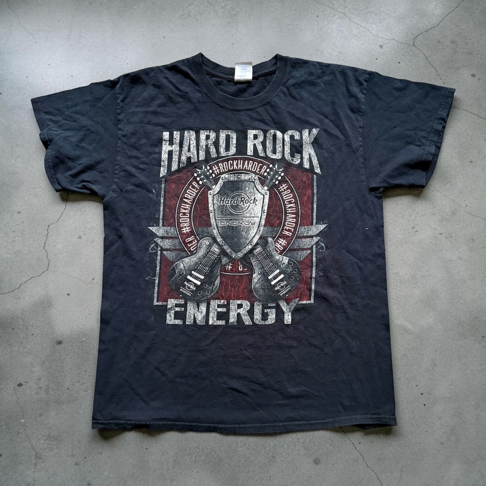 Hard Rock Energy T Shirt‎ Mens Large Black Y2K Grunge Rock Harder Graphic Tee